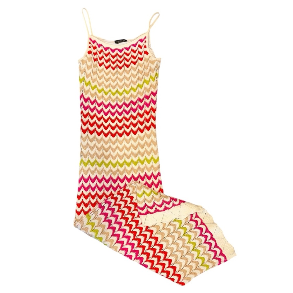 Rachel Zoe Women’s Crochet Dress Multicolor Chevron Spaghetti Strap Maxi Sz XS - Picture 4 of 7